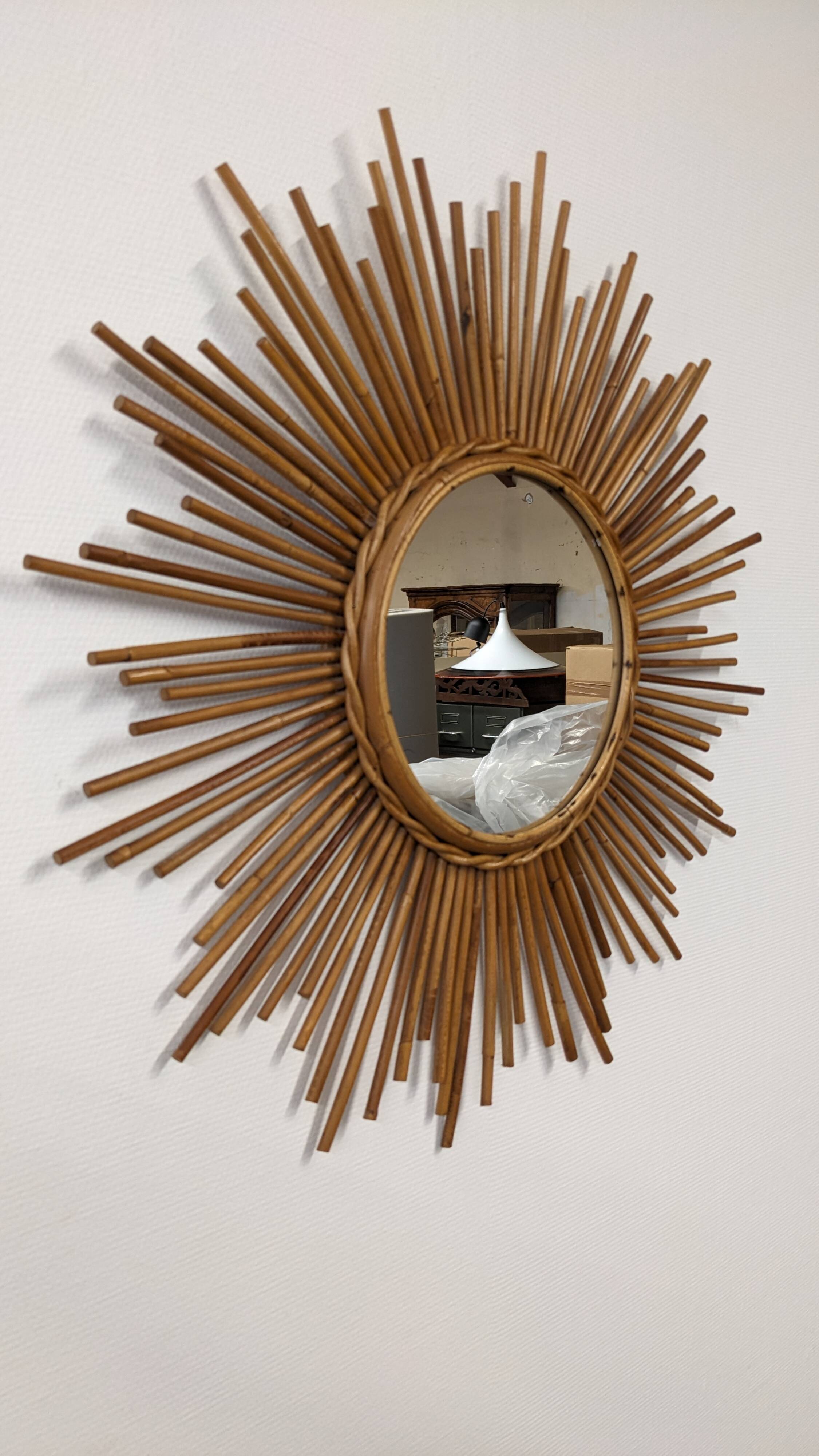 XL rattan sun mirror from the 50s/60s