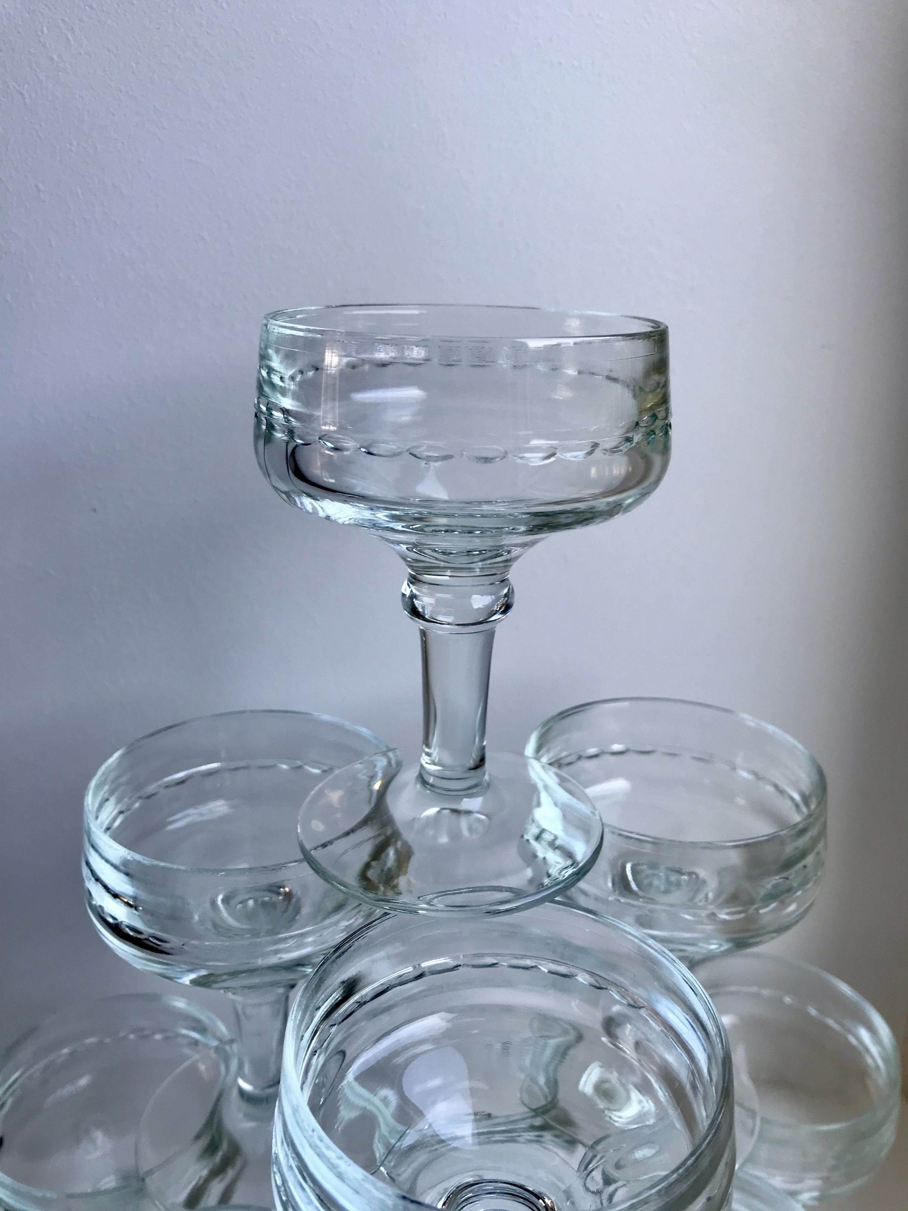 Set of 10 glasses with molded glass bar legs in 70s