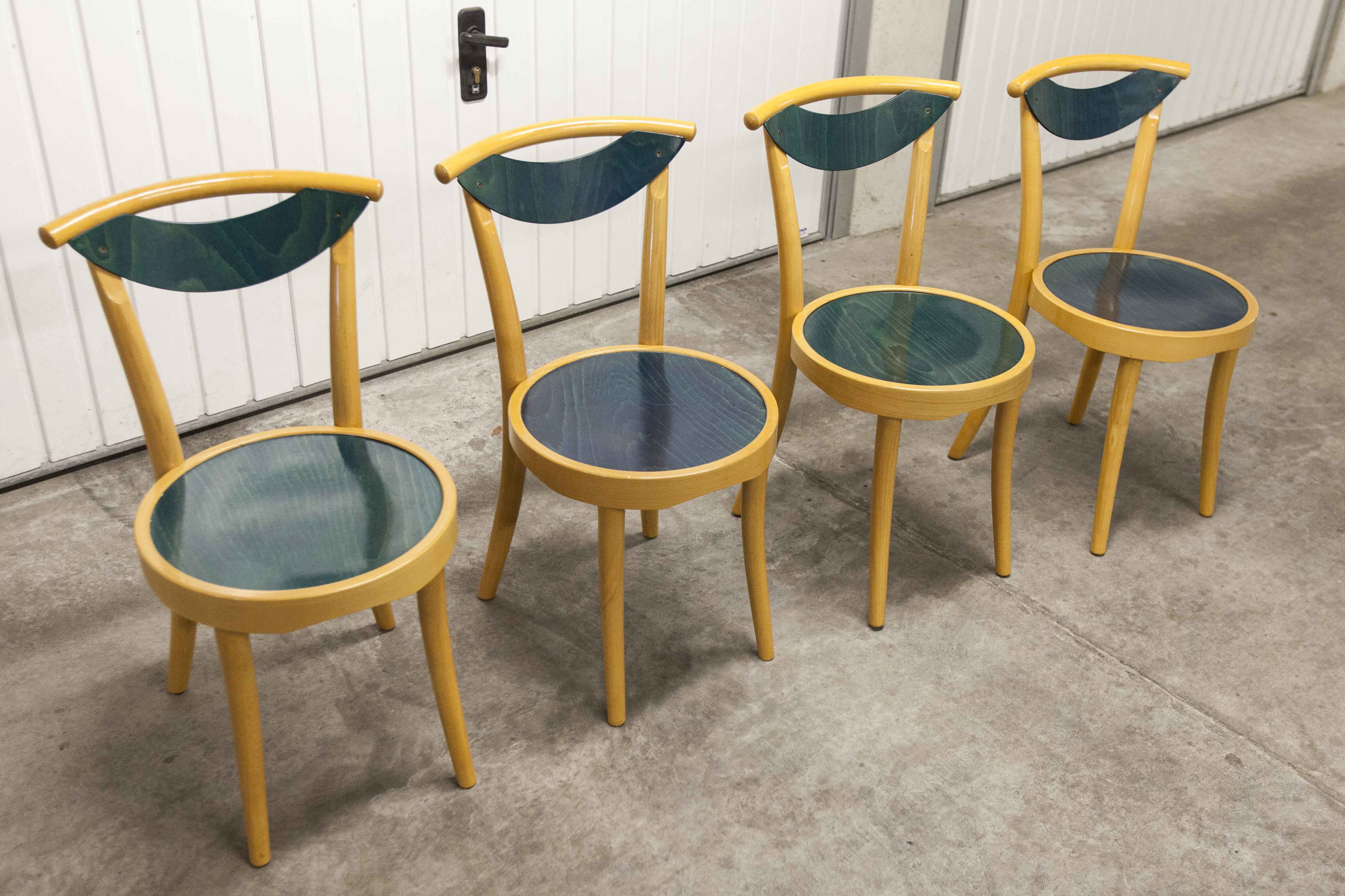 set of 4 chairs bistro Baumann model "Pollen café" design Pagnon / Pelhaître 1997