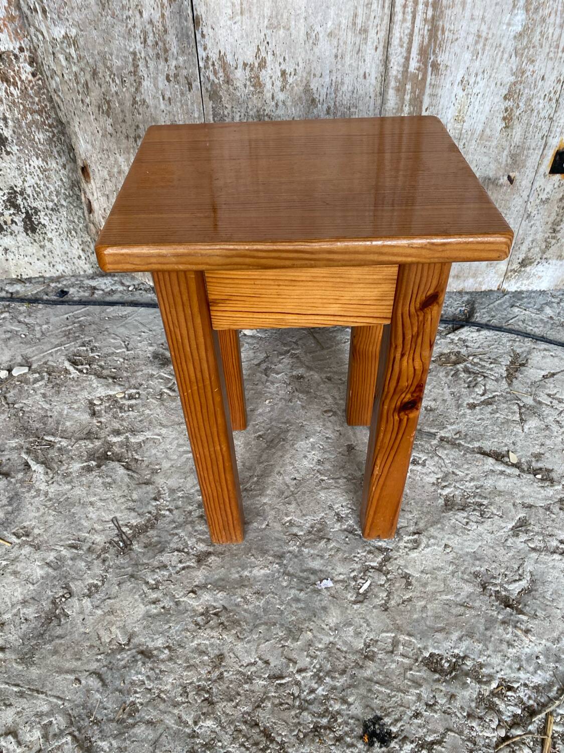 Brutalist Stool Old Chalet Solid Pine Vintage #D544