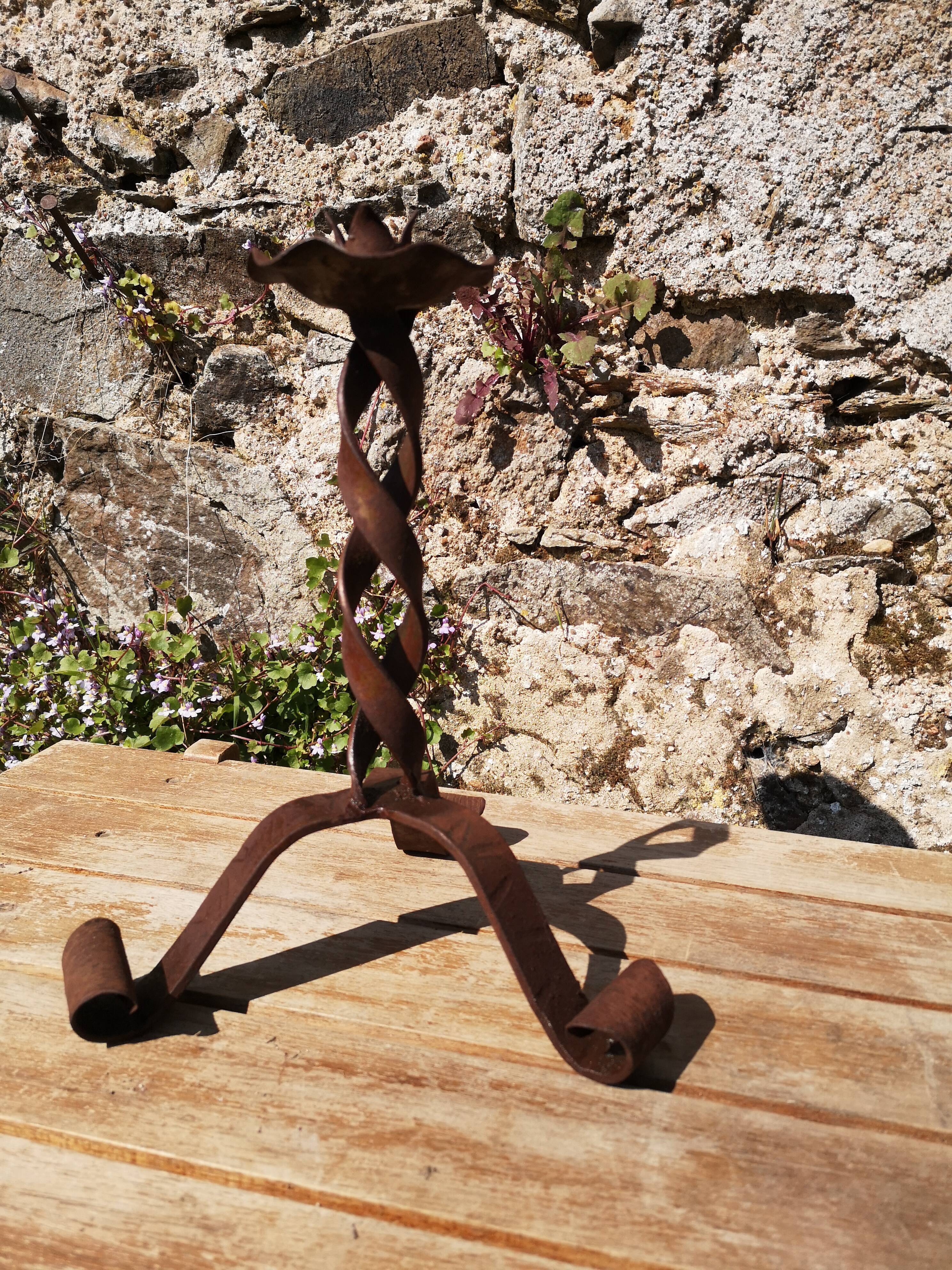 Brutalist wrought iron candle holder