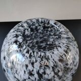 Spherical/ball vase in blown art glass. lsa international. smoked gray speckled white. size 14 x 15 cm