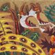 Tapisserie murale - Canevas encadré vintage années 70 - Paon en forêt