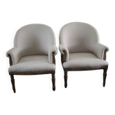 Pair of beige armchairs with cerused wood