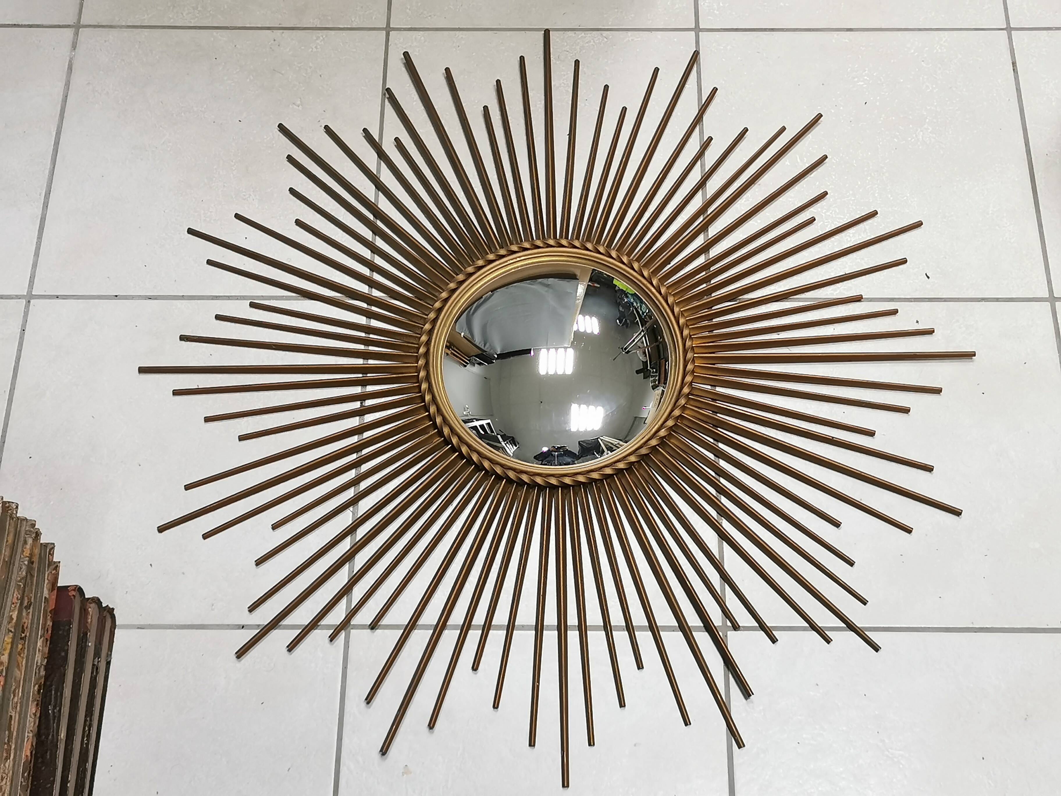 Large vintage mirror chaty vallauris 80 cm, sun, witch's eye