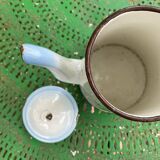 Cafetière ancienne Japy en tôle émaillée fleurs de pensée