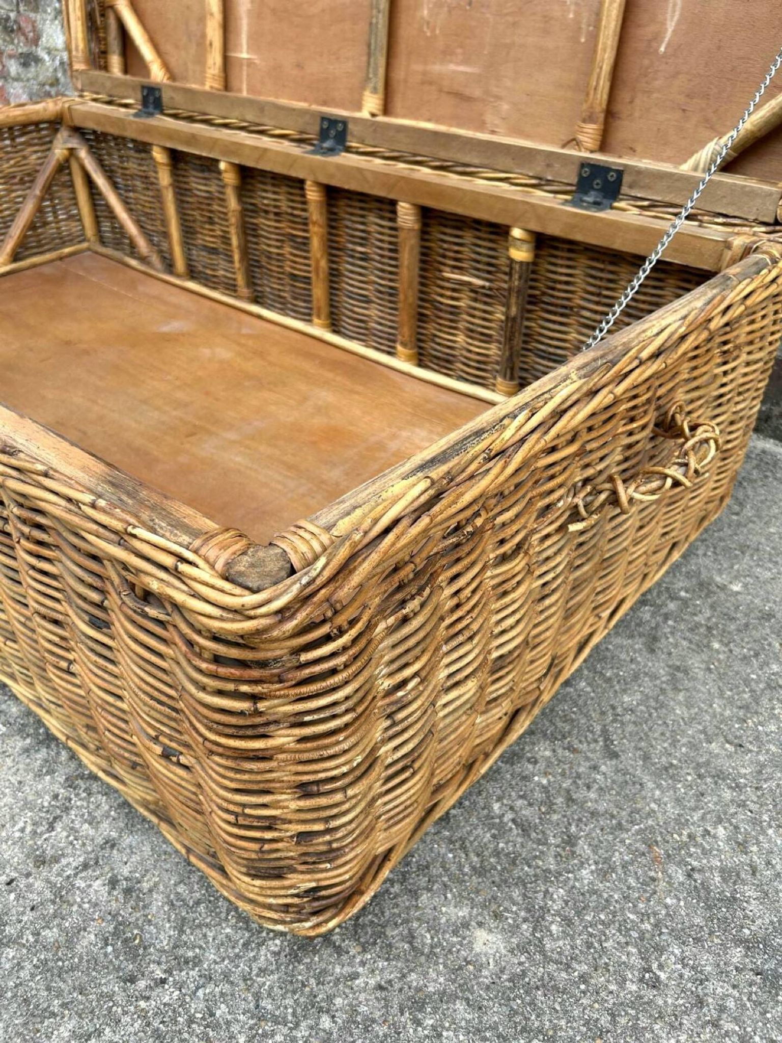 Very large vintage wicker and rattan trunk, antique chest.