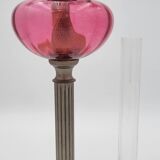 Old metal and pink glass oil lamp