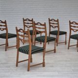 1970s, set of 6 Danish dining chairs, original condition, oak wood, furniture wool.