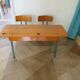 Bureau d’écolier vintage en bois et métal - Bureau double