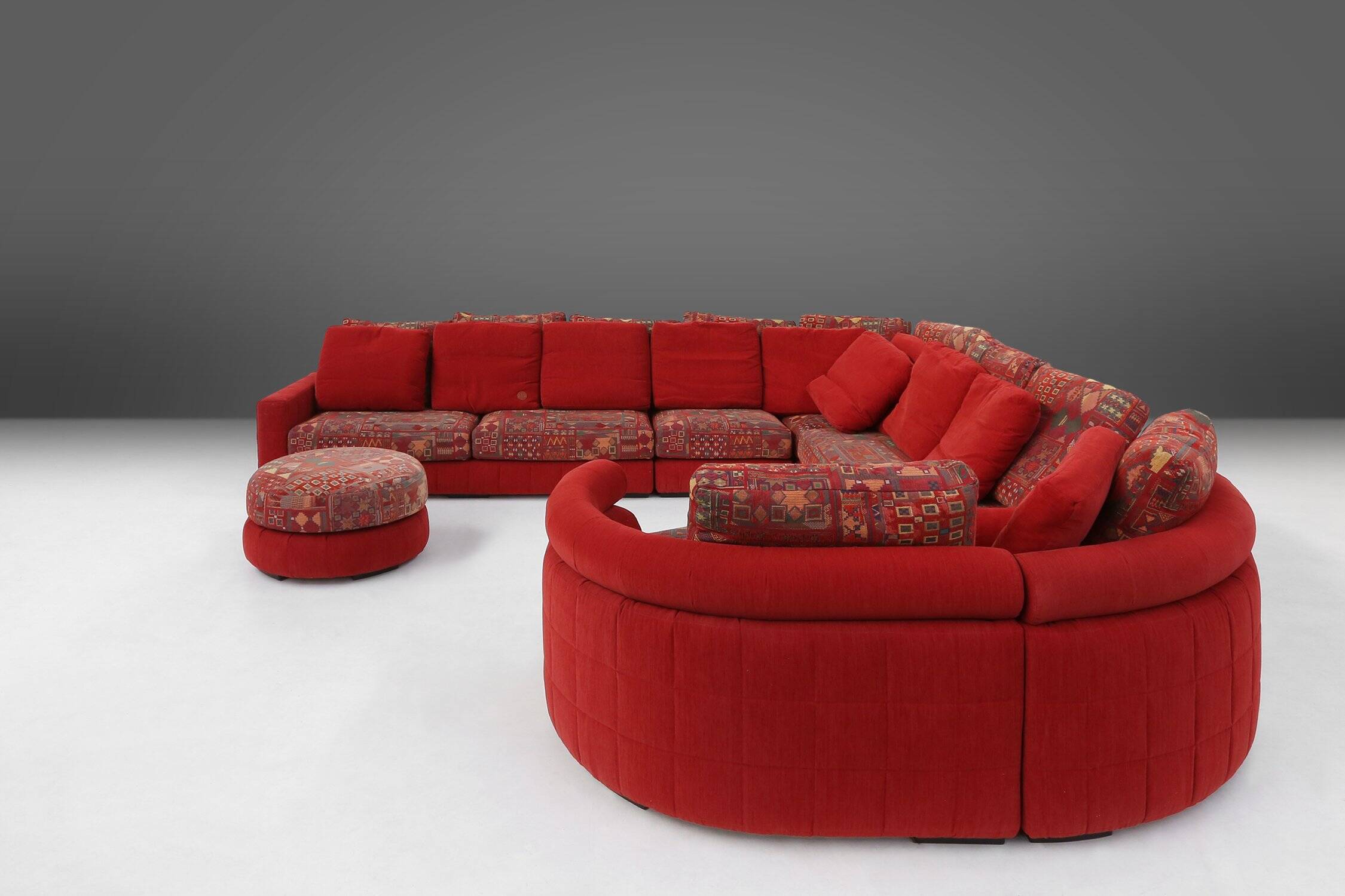 Modular Sofa in Red and Patterned Upholstery by Roche Bobois, France 1980s