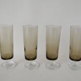 Set of 4 70s smoked glass champagne flutes