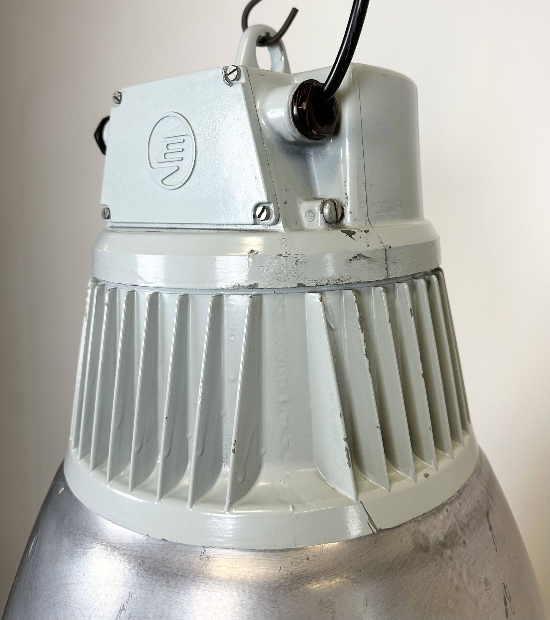 Vintage Silver Industrial Factory Pendant Lamp from Elektrosviti, 1960s