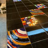 Dining table with metal base in X and painted ceramic tile cladding, 50s.