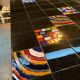 Dining table with metal base in X and painted ceramic tile cladding, 50s.