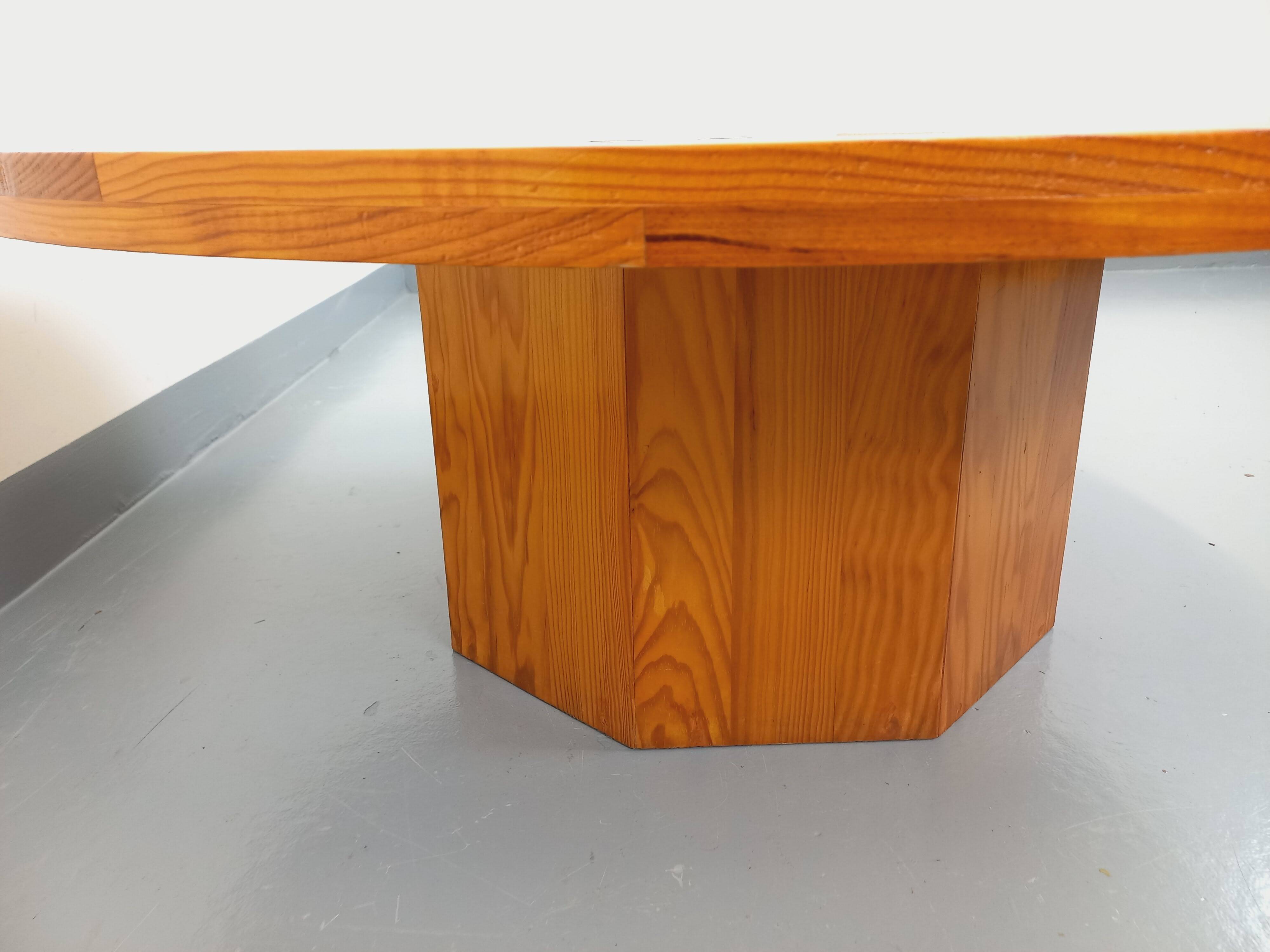 Vintage round pine coffee table from the 70s