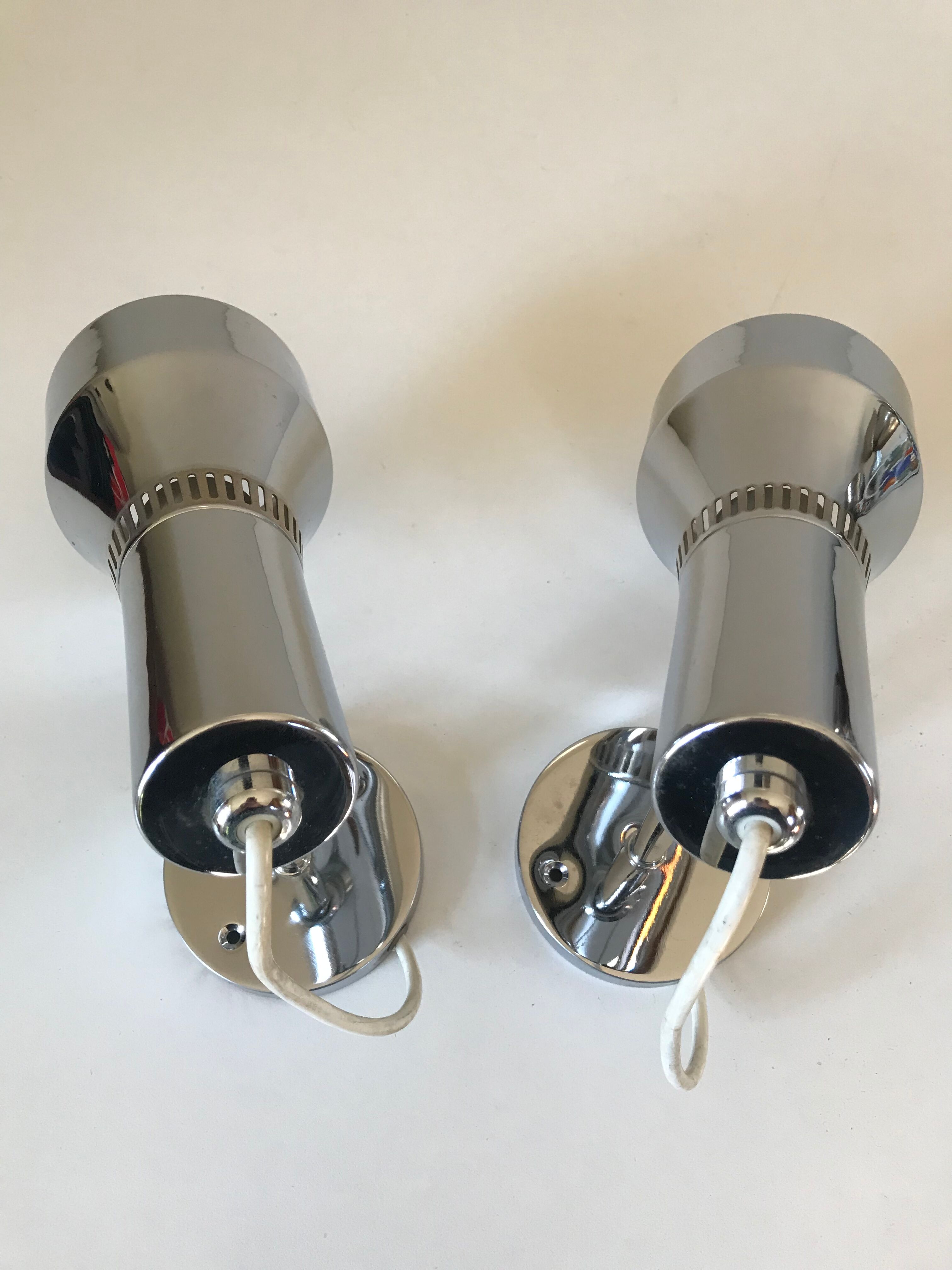 Pair of chrome wall lamps with ball joints design 70 years