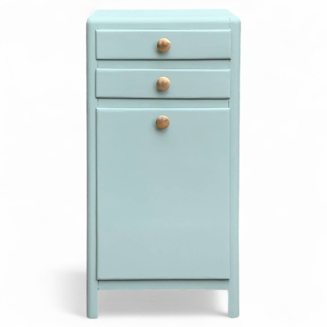 Vintage gray green bathroom chest of drawers