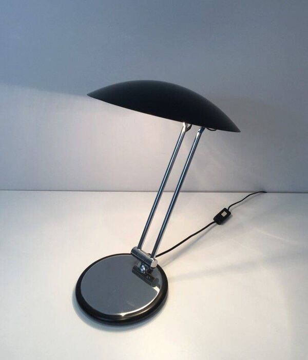 Lampe de bureau design pivotante en chrome et métal laqué noir