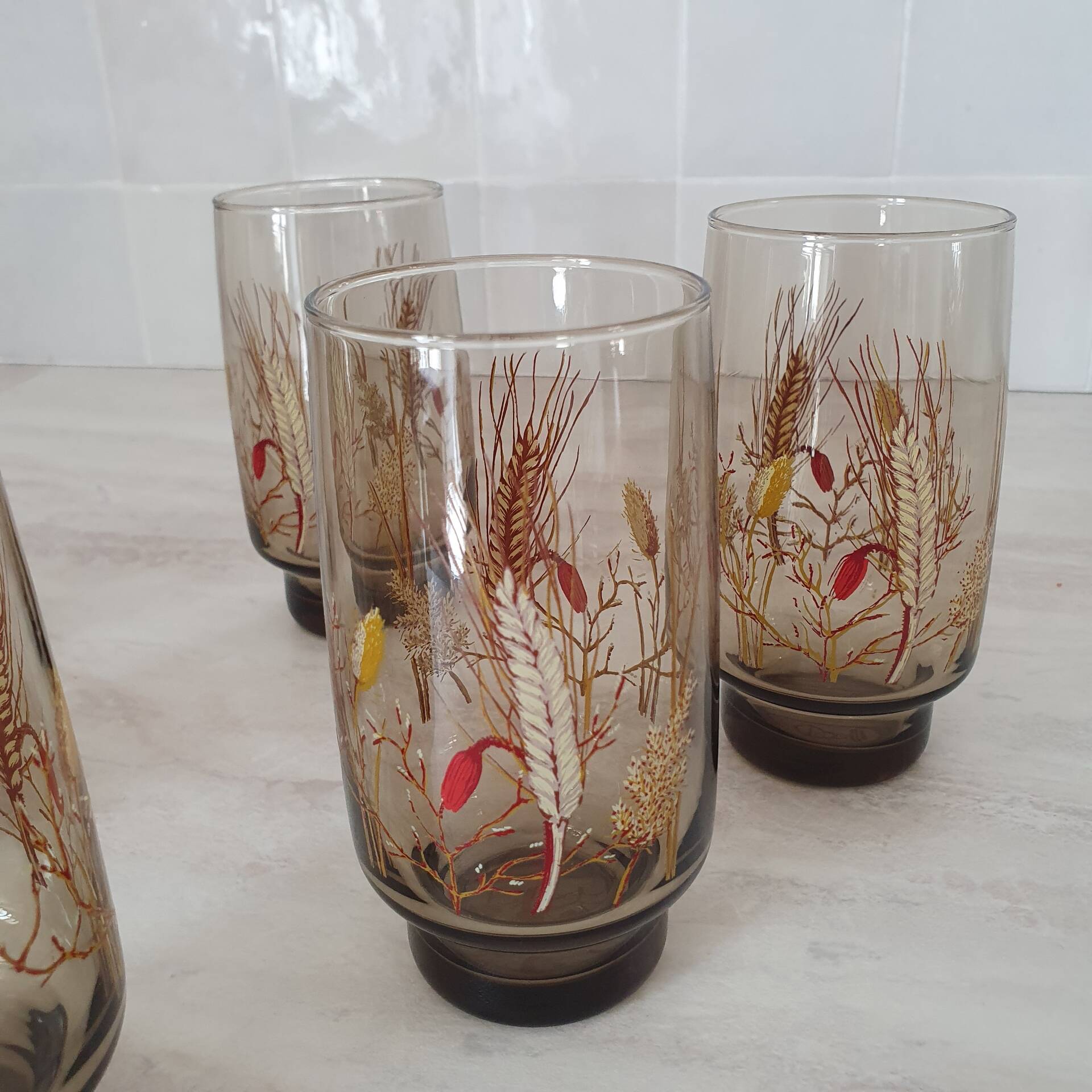 6 large smoked brown glasses