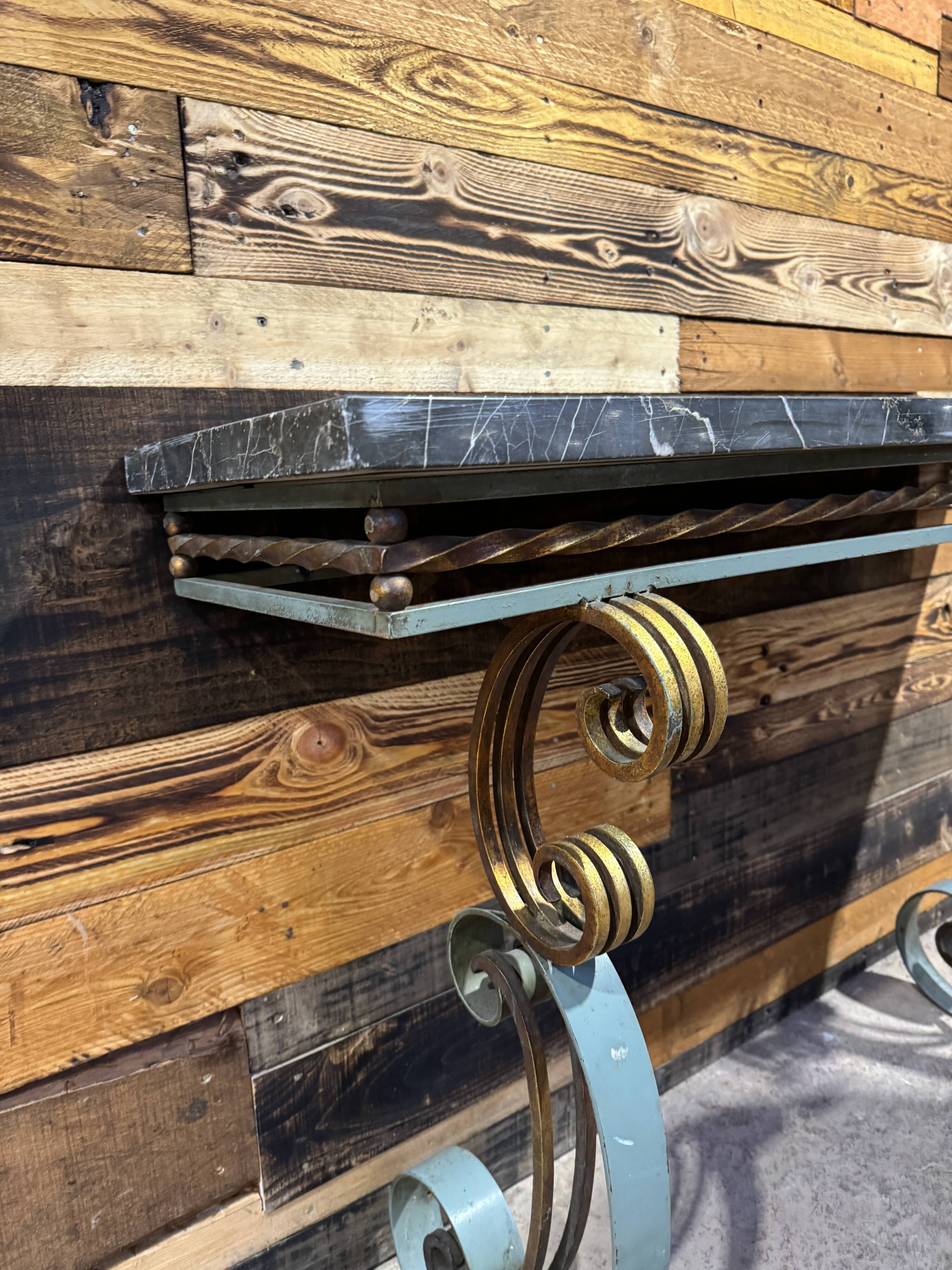Art Deco marble and wrought iron console