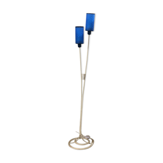 Lampadaire blanc abat-jour bleu années 1960