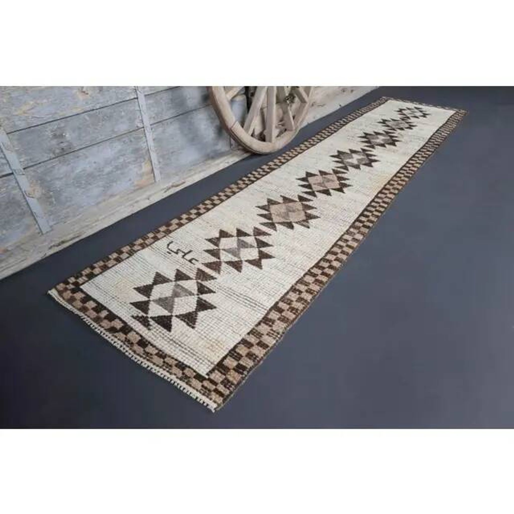 1970s Vintage Turkish Oushak Diamond Wool Runner 83x343