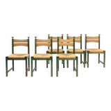 Odessa dining chairs set of 6, stained birchwood, Danish cord, 1970s