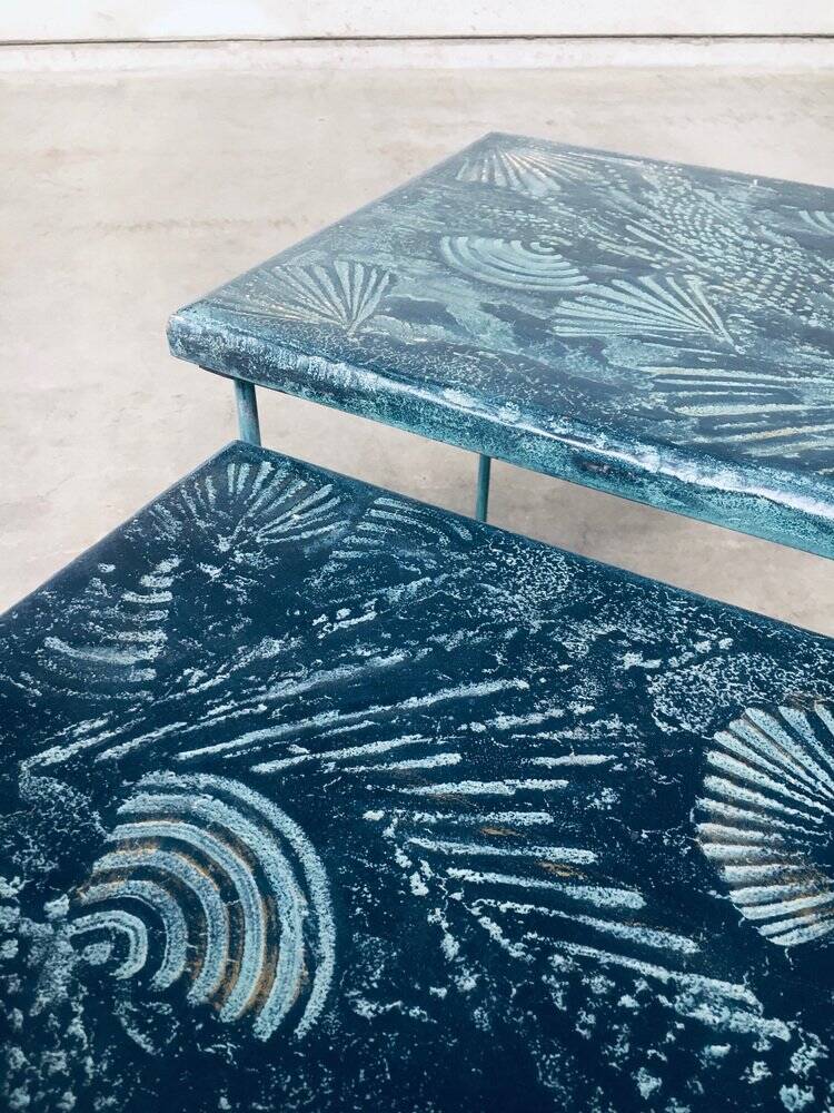 Postmodern Handmade Nesting Table Set by J. Berdou, France, 1980s, Set of 2