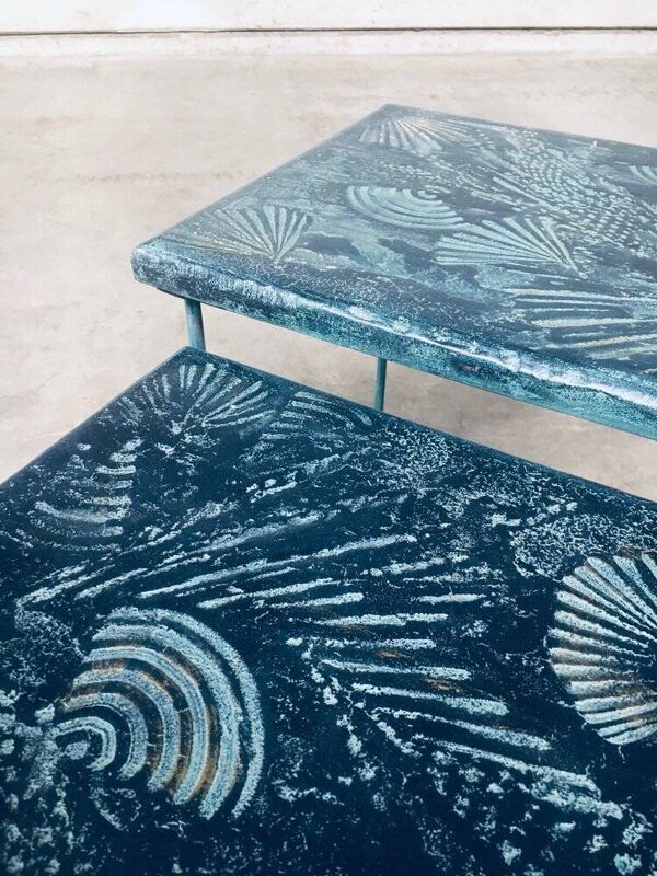 Postmodern Handmade Nesting Table Set by J. Berdou, France, 1980s, Set of 2