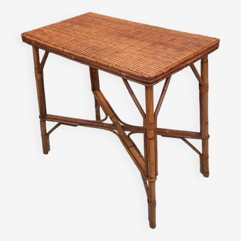 Table pieds bambou plateau rotin