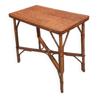 Table pieds bambou plateau rotin