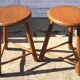 Pair of 70s wooden tripod stools