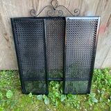 Fireplace screen black metal perforated sheet 3 vintage leaves