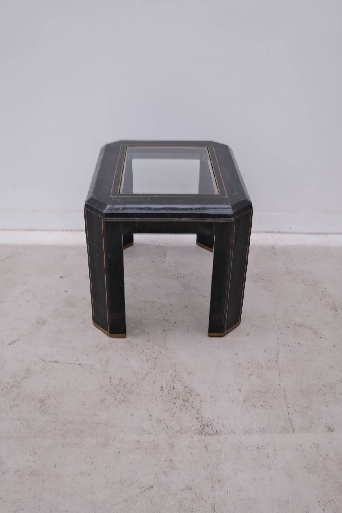 Tessellated green marble, glass and brass side table, 1960