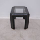 Table d’appoint en marbre vert tesselée, verre et laiton, 1960