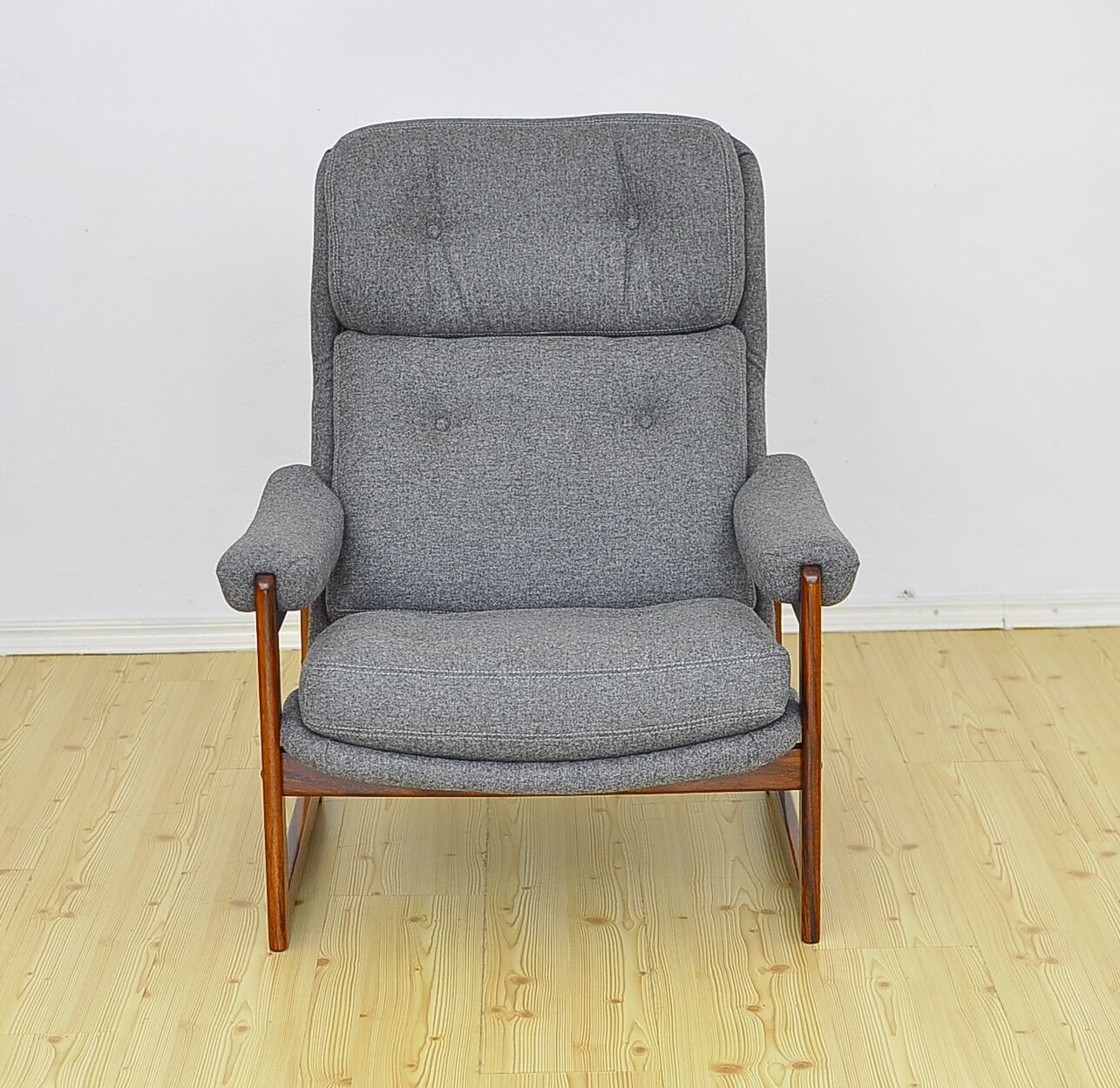 Scandinavian Rosewood Wingback Armchair with Wool Upholstery, 1960