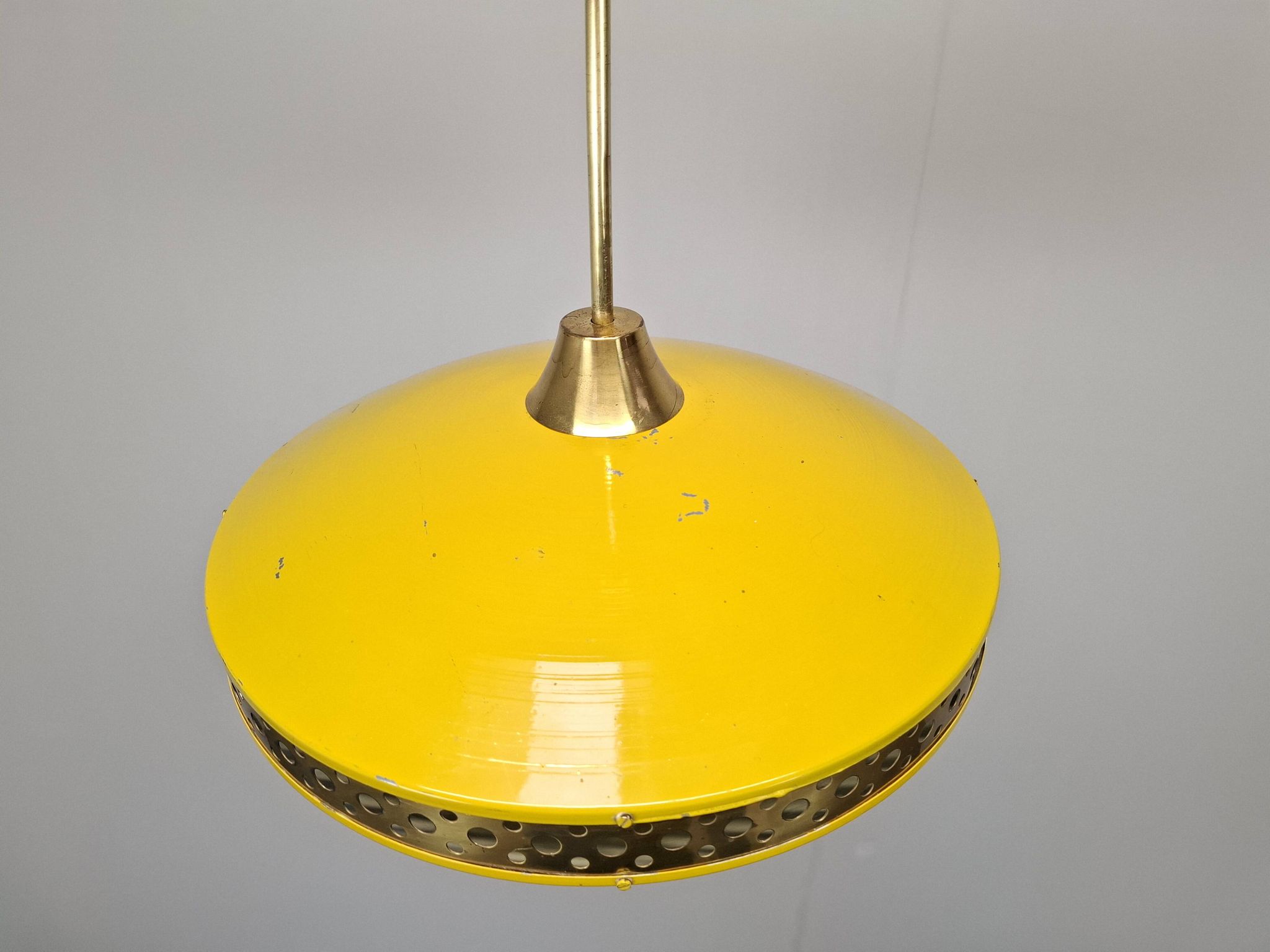 1970s Ludib Mid-Century Pendant Lamp in Yellow Metal, Brass and Glass