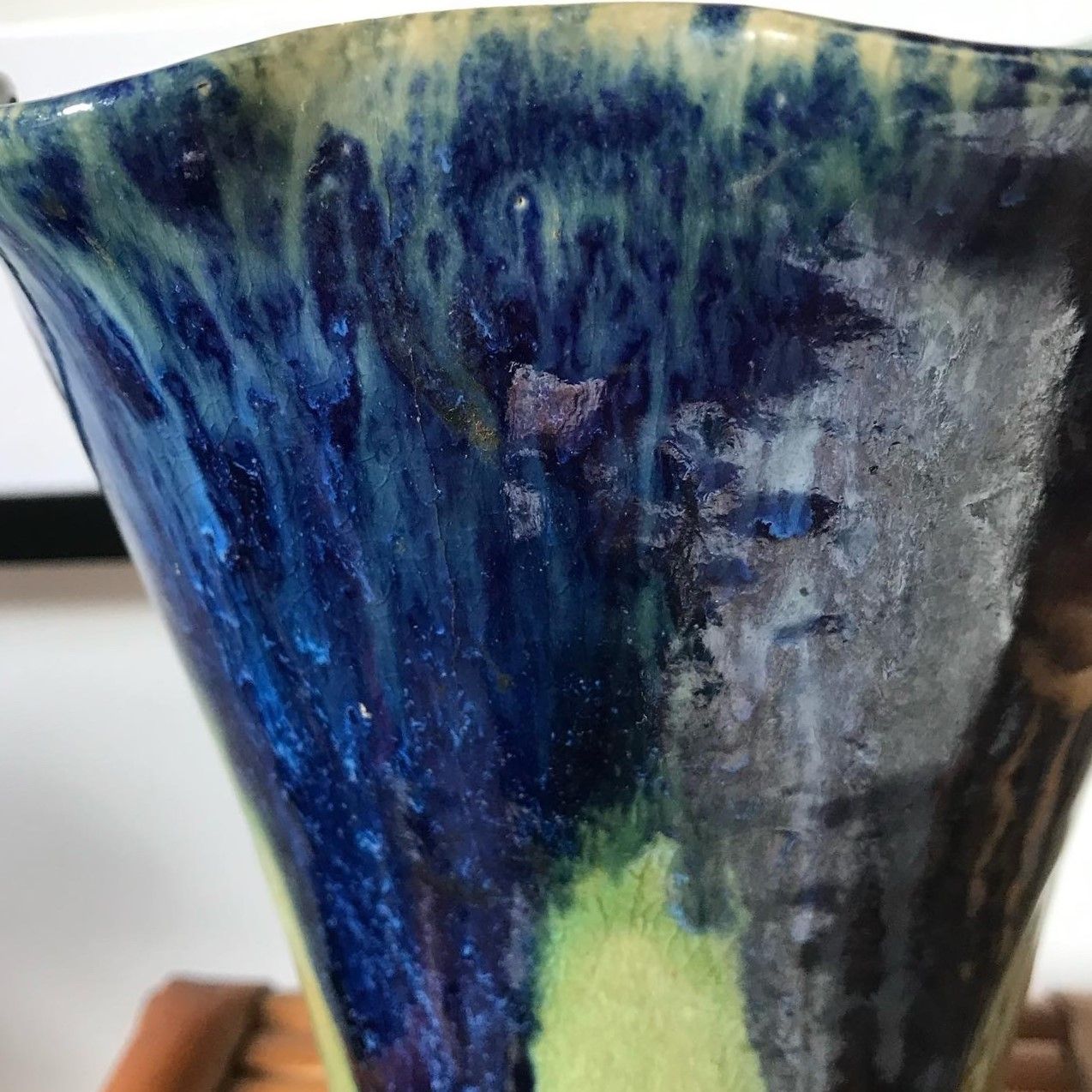 Vintage vase 70s ceramic spirit vallauris - green and blue