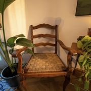Pair of Provençal armchairs, wood and woven cord — mid-20th century