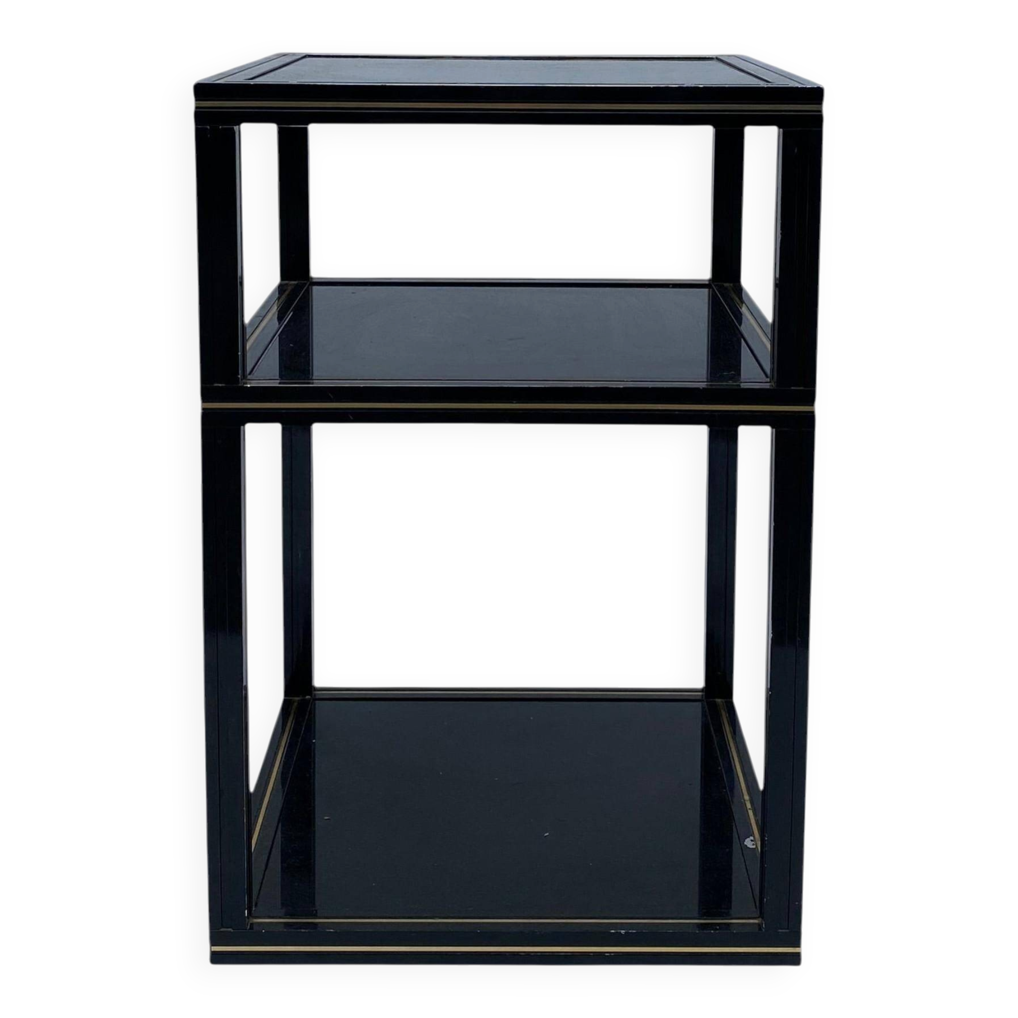 1970s Pierre Vandel Two Tiered Black Glass Side Lamp Table Hollywood Regenc