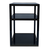 Table de chevet à deux niveaux en verre noir Pierre Vandel des années 1970 Hollywood Regency