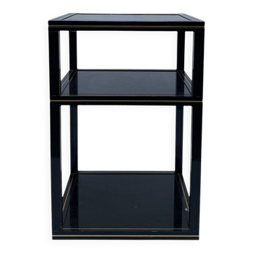Table de chevet à deux niveaux en verre noir Pierre Vandel des années 1970 Hollywood Regency