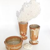 Deux tasses et un sucrier en grès vintage