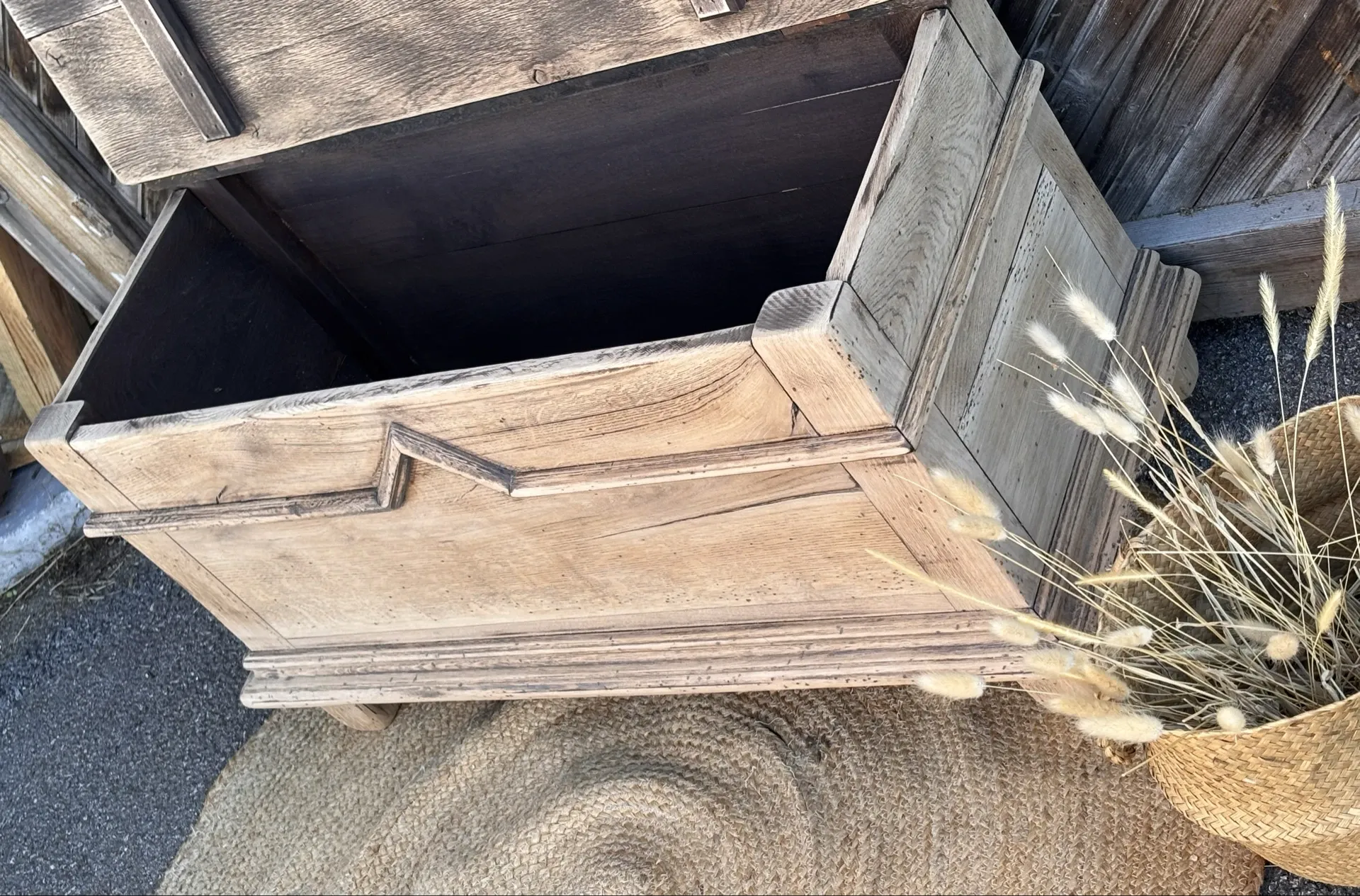 Antique oak solid wood chest bank