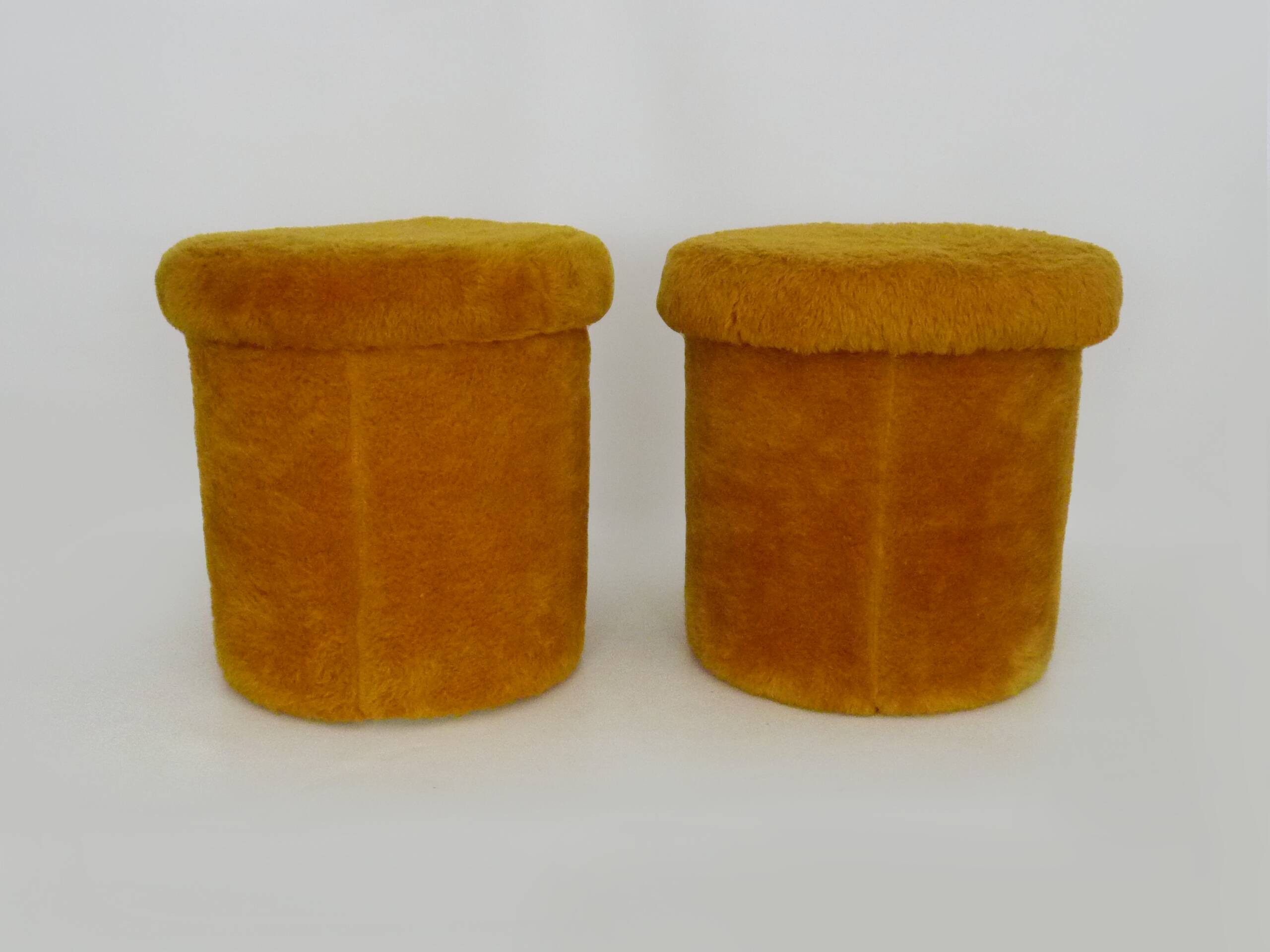 Pair of poufs, fur stools with storage inside, 1970s.