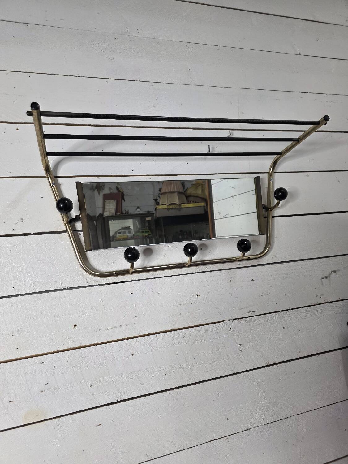 Vintage coat rack with pivoting mirror from the 60s