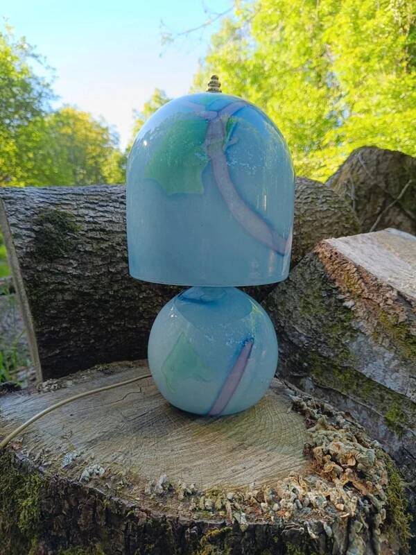 Lampe champignon en verre bleu, années 60