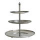 Vintage three-tiered serving stand in patinated silver metal.