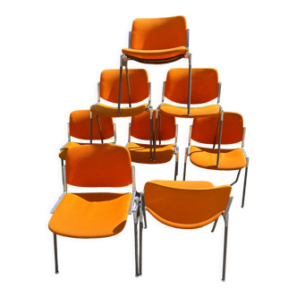 8 orange chairs DSC 106 Giancarlo Piretti by Castelli